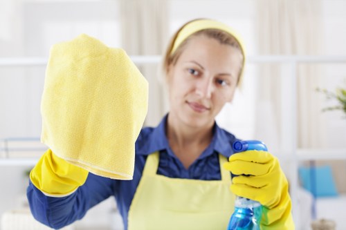Carpet cleaner preparing equipment in a protected indoor space